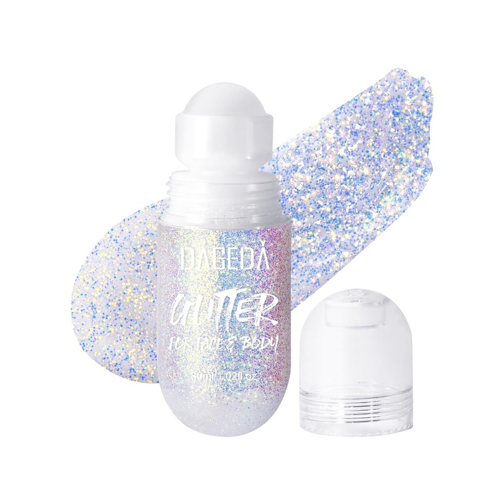 DAGEDA Body Glitter Gel, Roll-on Face Glitter for Mermaid Makeup Festival Rave Accessories, Holographic Hair Glitter Gel,Body Shimmer Halloween Makeup for Rave Party(Ocean Glow)