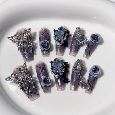Handmade Wearing Armor Butterfly Japanese Butterfly Shadow Detachable Nail Fake Nail Patch(M)