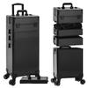 JINGUAN Profesional Rolling Makeup Train Case with Lid, 5 in 1 Cosmetology Case on Wheels, Large Cosmetic Trolley Organizer Travel for Hairstylist Artist Nail Beauty Salon Barber, Black view 1