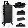 JINGUAN Profesional Rolling Makeup Train Case with Lid, 5 in 1 Cosmetology Case on Wheels, Large Cosmetic Trolley Organizer Travel for Hairstylist Artist Nail Beauty Salon Barber, Black view 2
