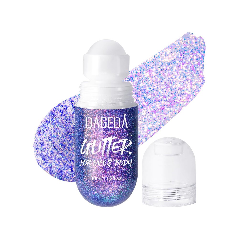 DAGEDA Body Glitter Gel, Roll-on Face Glitter for Mermaid Makeup Festival Rave Accessories, Holographic Hair Glitter Gel,Body Shimmer Halloween Makeup for Rave Party(Crazy Purple)