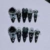 Black nail art hot girl wears removable nail stickers repeatedly(L) view 3