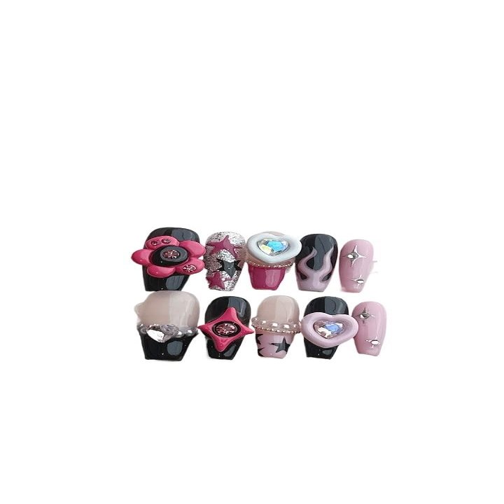Handmade Wearable Nail Hot Girl Cool Detachable Fake Nail Nail Patch Nail Art Fake Nails(XS)
