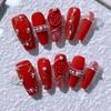 Handmade Nail Trimming, New Year's Nail Art, Wearing Armor, Wealth Red, Detachable Fake Nails(XS) view 3