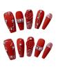 Handmade Nail Trimming, New Year's Nail Art, Wearing Armor, Wealth Red, Detachable Fake Nails(L) view 1