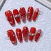 Handmade Nail Trimming, New Year's Nail Art, Wearing Armor, Wealth Red, Detachable Fake Nails(L) view 2