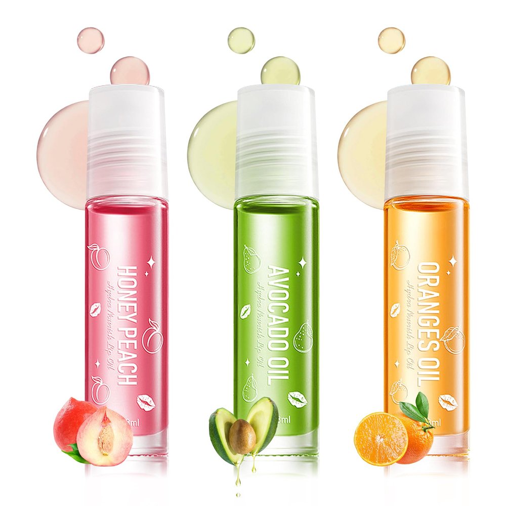 3 Pack Hydrating Lip Glow Oil - Transparent Plumping Gloss, Moisturizing Long Lasting Non-greasy Tinted Balm for Dry Cracked Lips