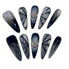 Handmade Wearable Nail Art with Black Butterfly Cat Eye Design - Detachable Fake Nails for Nail Art Enthusiasts(S) view 1
