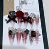 European and American Wine Red Heavy Industry Full Drilling Through Armor,Handmade Nail Art, Detachable Fake Nails(M) view 2