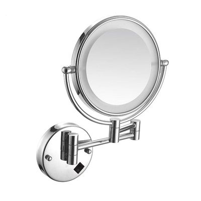 8 Inch LED Lighted Wall Mounted Makeup Mirror with Magnification, Double Sided Swivel Vanity Mirror for Bathroom, 360 Degree Rotation, Flexible Gooseneck, and Locking Suction(Bright Silver,5x)
