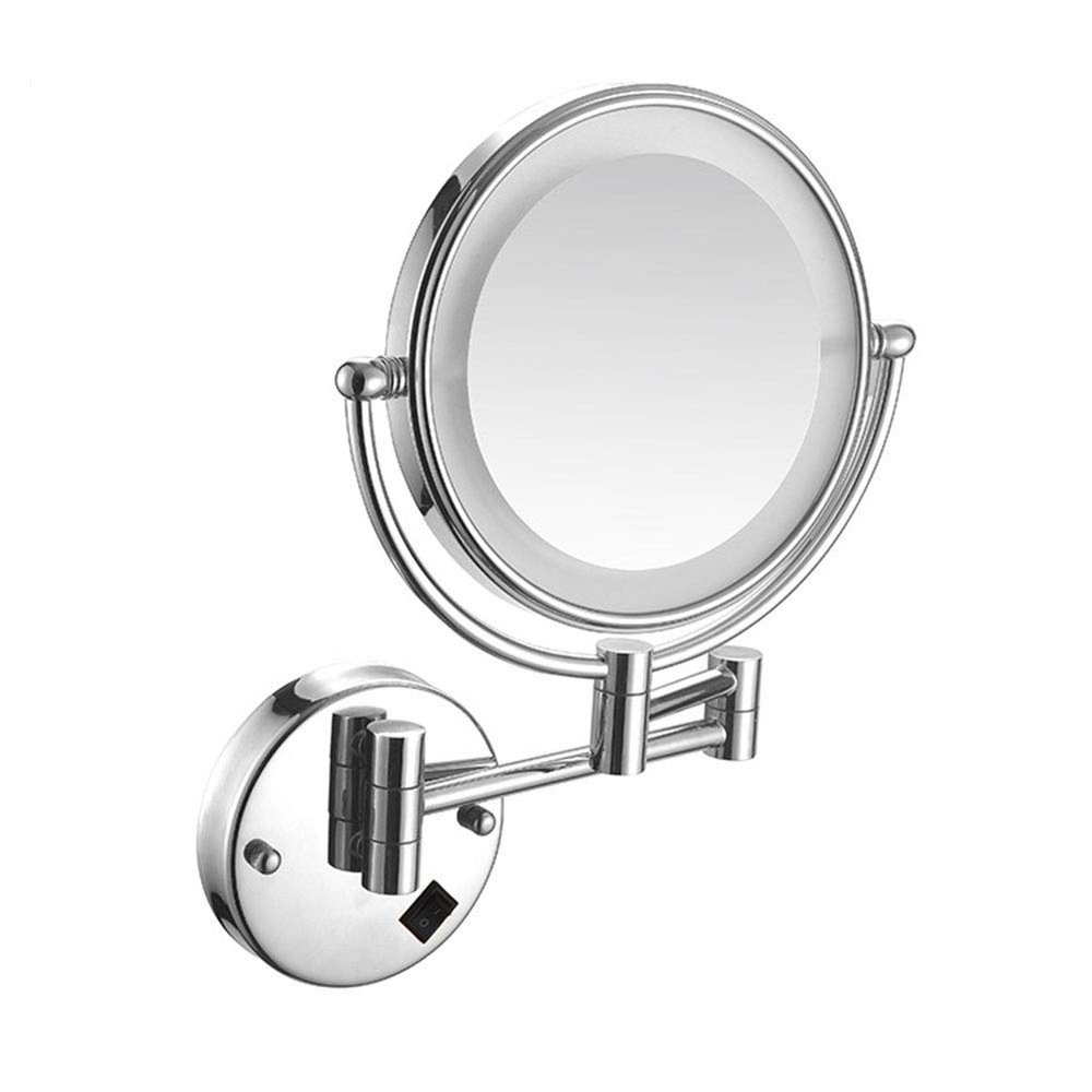 8 Inch LED Lighted Wall Mounted Makeup Mirror with Magnification, Double Sided Swivel Vanity Mirror for Bathroom, 360 Degree Rotation, Flexible Gooseneck, and Locking Suction(Bright Silver,5x)