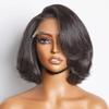Natural Black Layered Cut Glueless 13x6 Lace Bob Short Wave Wig HD Transparent Lace Front Human Hair Pre Plucked Brazilian Virgin Hair with Baby Hair Glueless Wig Bleached Knots 150% Density 10Inch view 1