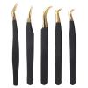 5 Pcs Lash Tweezers Set, Stainless Steel Eyelash Extension Tools With Curved Tips, Non-Slip Grip For False Lashes, Perfect For Home And Salon Use view 1