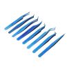 8pcs Eyelash Tweezers Stainless Steel Fine Tip Ergonomic Blue Eyelash Extension Tweezers Set for Professional view 1
