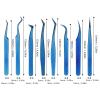 8pcs Eyelash Tweezers Stainless Steel Fine Tip Ergonomic Blue Eyelash Extension Tweezers Set for Professional view 2
