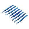 8pcs Eyelash Tweezers Stainless Steel Fine Tip Ergonomic Blue Eyelash Extension Tweezers Set for Professional view 3