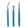 8pcs Eyelash Tweezers Stainless Steel Fine Tip Ergonomic Blue Eyelash Extension Tweezers Set for Professional view 4