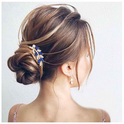 Aneneiceera Vintage Rhinestone Hair Comb Barrette Gold Crystal Leaf Hair Clip Comb Cz Hair Barrette Headpieces Shine Wedding Comb Decorative Headwear Hair Accessories for Women (Blue)