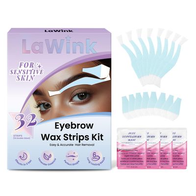 LaWink Sensitive Eyebrow Wax Strips, Facial Wax Strips, Ready To Use Wax Tape 32PCS 4 Calming Oil Wipes Mouth waxing Eyebrow hair removal Facial Hair Removal for Women(Eyebrow)