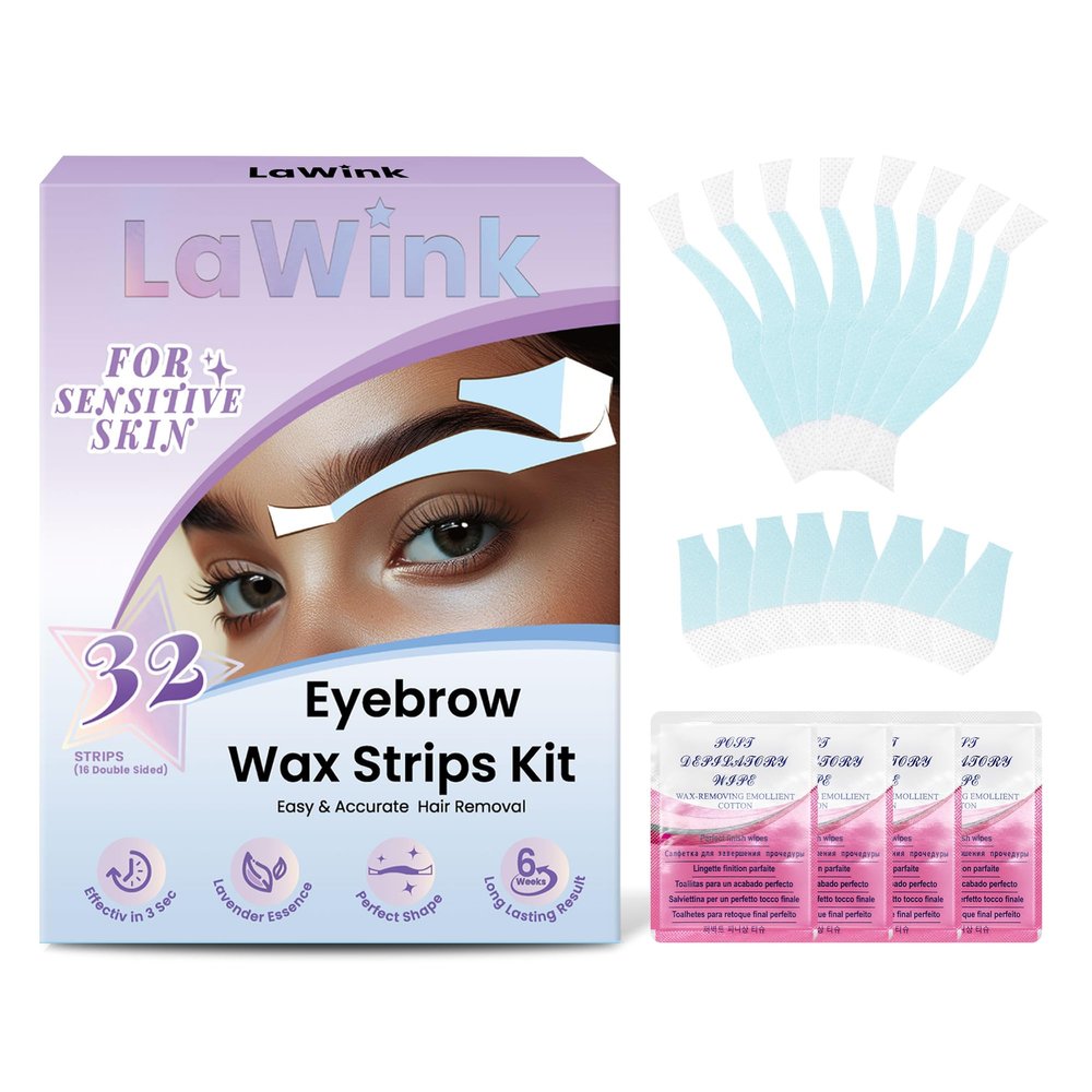 LaWink Sensitive Eyebrow Wax Strips, Facial Wax Strips, Ready To Use Wax Tape 32PCS 4 Calming Oil Wipes Mouth waxing Eyebrow hair removal Facial Hair Removal for Women(Eyebrow)