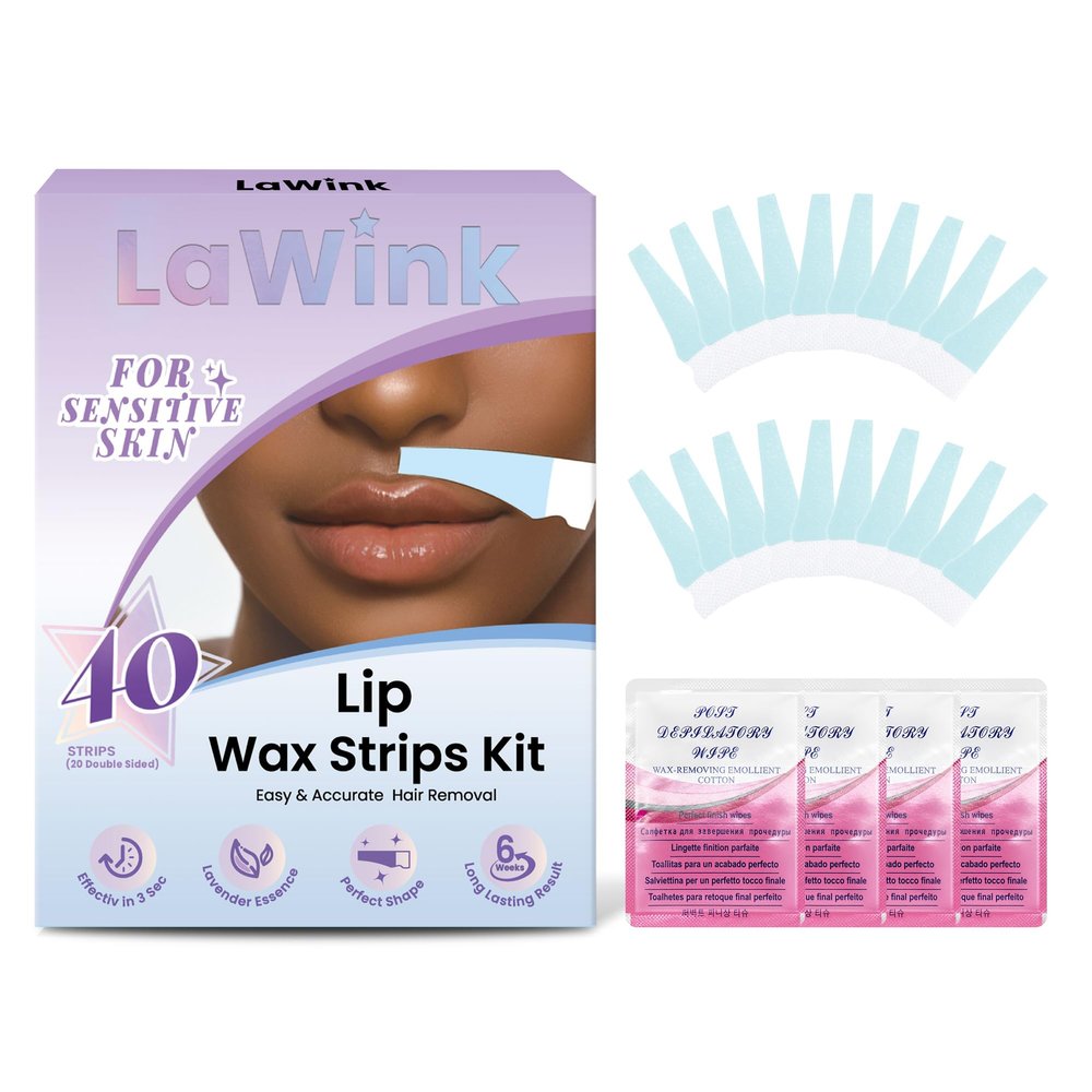 Lip Wax Strips Kit Ready To Use Wax Strips 40 Strips 4 Calming Oil Wipes Mouth waxing wax Lip upper hair removal Facial Hair Removal for Women LAWINK (Lip)