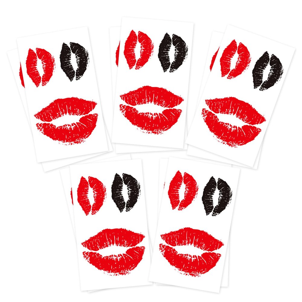 Kiss Lips Temporary Tattoos, 10-Pack Red and Black Love Lips Fake Tattoos for Women, Tattoo Stickers Perfect for Halloween, Mothers Day, and Cosplay for Adults and Kids