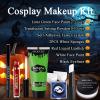 MEICOLY Green Face Paint Kit for Halloween Wicked Witch Elphaba Frankenstein Costume,Halloween Green Makeup Frankenstein,White Face Paint Stick,Setting Powder,Red Lipsticks,False Eyelash view 2
