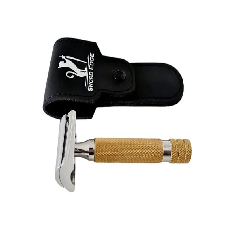 Discover the thrill of close effortless shaves with Sword Edge Slant DE safety razor "Cheadle" (Pouch)