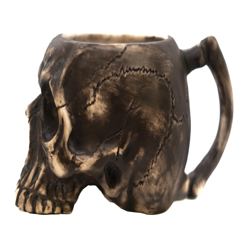 Burn The Ships Ceramic Skull Shave Bowl | Handmade Lather Mug for Men | Hot Foam Brush Dish | Vintage Razor Soap Holder | Beard Grooming Accessory | Luxury Gift for Him
