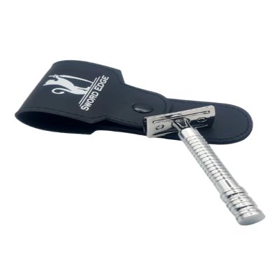 Experience the perfect gateway to pure shaving with Sword Edge DE safety razor "Groove" (Also available with 2 in 1 OC+CC head) (Pouch, With Satandard Head)