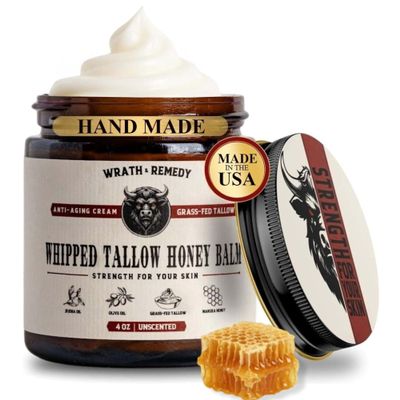 Organic Beef Tallow for Skin - 4 OZ (Unscented)  Grass Fed Beef Tallow for face + Body  US-Made Whipped Tallow and Honey Balm Moisturizer for Dry and Sensitive Skin, Eczema, Rosacea (No Additives)