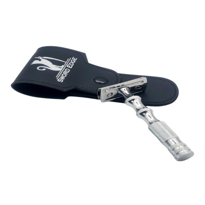 Unlock the ultimate convenience and smoothness of unscrewable Sword Edge DE Safety Razor "Travelio" (Also available with 2 in 1 OC+CC head) (Pouch, With Standard Head)