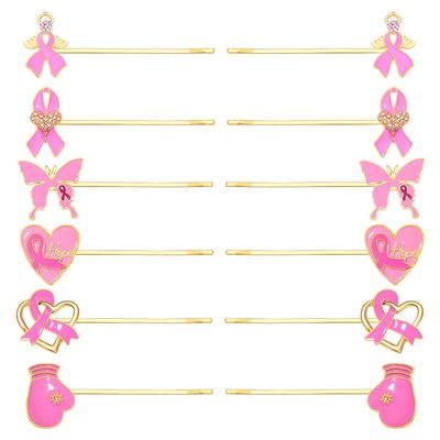 10/12PCS Breast Cancer Awareness Hair Clips for Women Pink Ribbon Hair Clips Fight Breast Cancer Hope Boxing Gloves Hairpins breast cancer Awareness Accessories Outfits Gifts