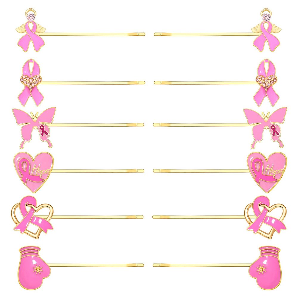 10/12PCS Breast Cancer Awareness Hair Clips for Women Pink Ribbon Hair Clips Fight Breast Cancer Hope Boxing Gloves Hairpins breast cancer Awareness Accessories Outfits Gifts