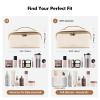 Prite Makeup Bag for Women Travel Waterproof Vegan Leather Cosmetic Bag Open Flat Toiletry Bag With Clear Divider and Handle (Large Beige) view 2