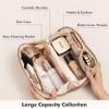 Prite Makeup Bag for Women Travel Waterproof Vegan Leather Cosmetic Bag Open Flat Toiletry Bag With Clear Divider and Handle (Large Beige) view 3