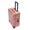 Aluminum Rolling Makeup Train Case with 8 LED Light Mirror Portable Lighted Makeup Vanity Station with Wheels and Stands, Lockable Professional Cosmetic Trolley for Travel (Rose Gold) view 4