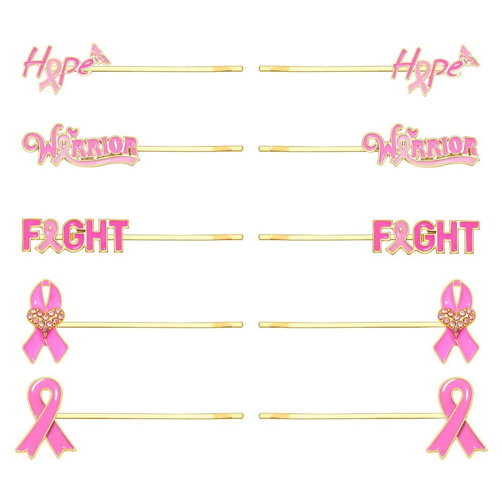 10/12PCS Breast Cancer Awareness Hair Clips for Women Pink Ribbon Hair Clips Fight Breast Cancer Hair Clips Hope Boxing Gloves Hairpins Breast Cancer Awareness Accessories Outfits Gifts