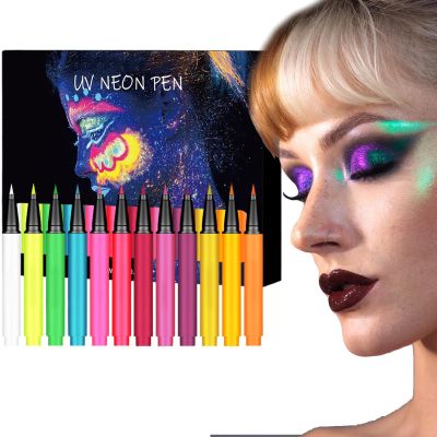 Blacklight Eye Liner | 12 Colors Rainbow Glow Neon Makeup Graphic Eye Liners | Waterproof Smudge-Proof Body Face Paint Makeup For Christmas