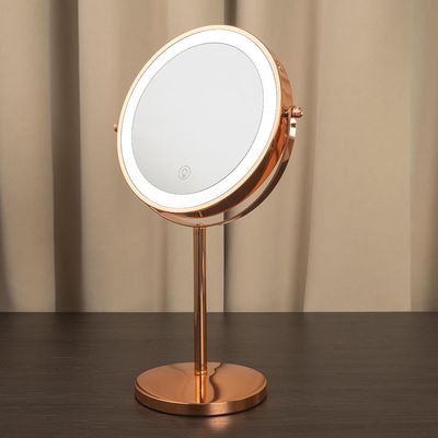 8 inch (About 20 cm) Large Illuminated Cosmetic Mirror,1X/ 5X Magnifying Mirror with Light, Double Sided Vanity Mirror,3 Color LED dimmable 5000mAh Rechargeable Luminous Magnifying Glass (Rose Gold)