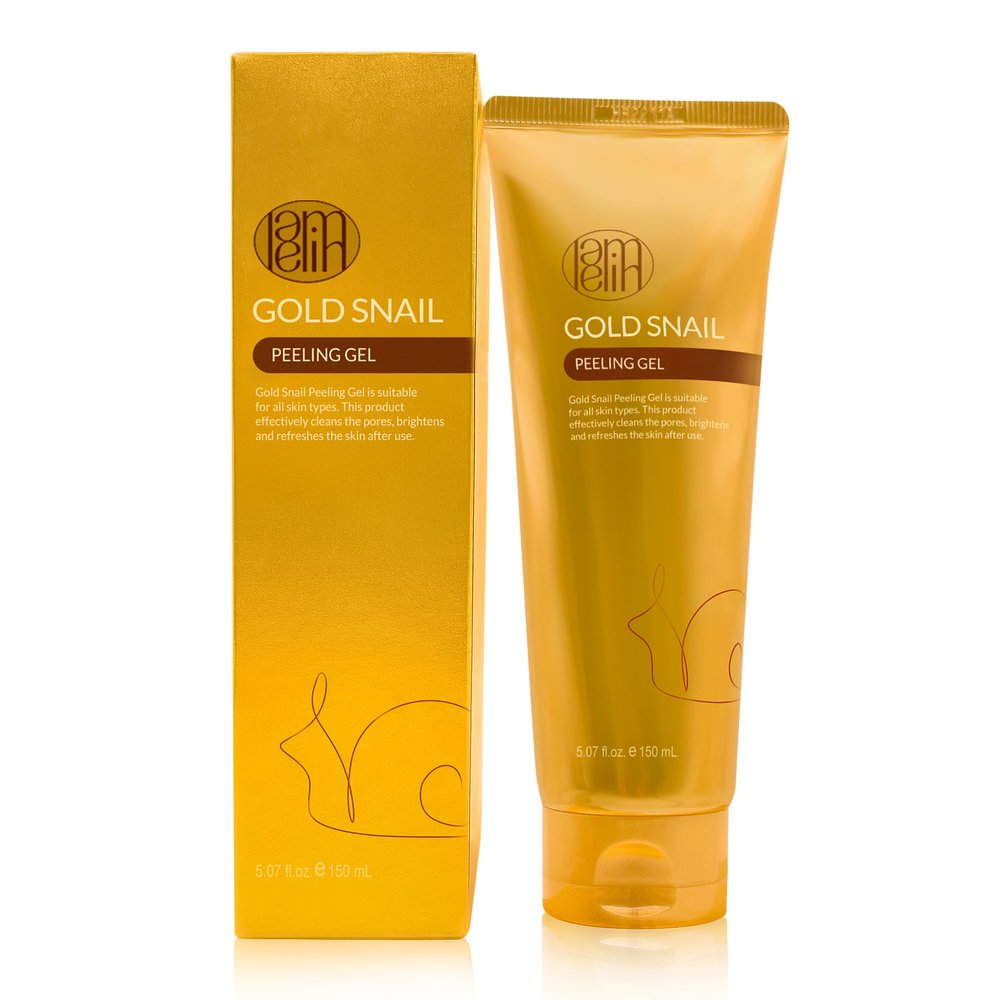 Lamelin Gold Snail Peeling Gel, 24K Gold Face Exfoliator, Natural Gentle Scrubber, Blackhead Remover, Pore & Acne Scar Minimizer, All Skins, 5.07 fl oz Made In Korea