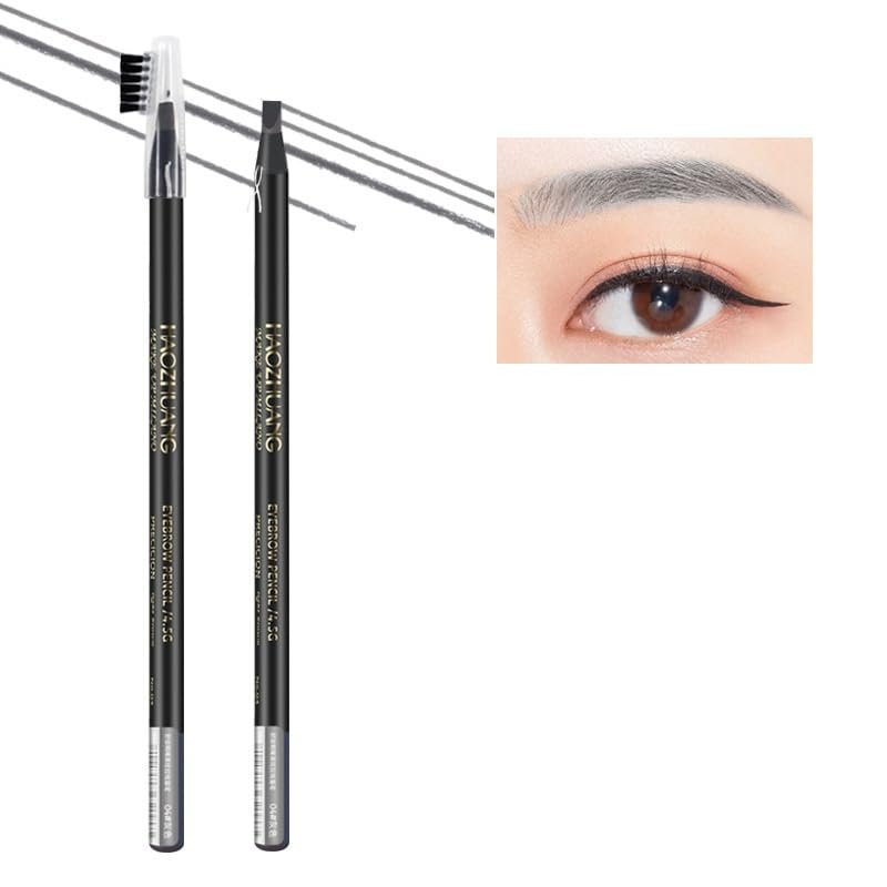 2PCS HaoZhuang Eyebrow Pencil,HaoZhuang Eyebrow Pencil Microblading,HaoZhuang Waterproof Long Lasting Eyebrow Pencil (Gray)