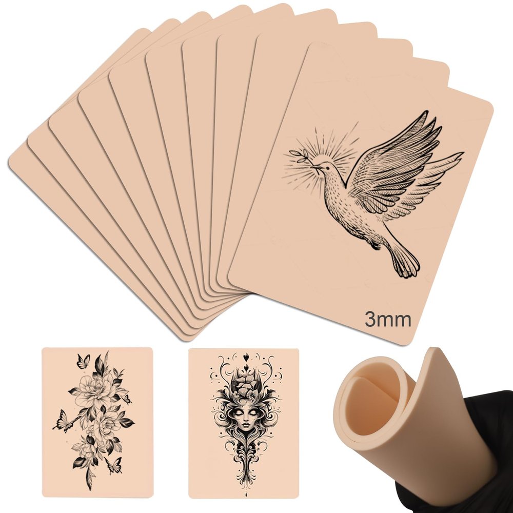 Anghie 10Pcs Tattoo Practice Skin 7.4 * 5.6'' Tattoo Skins 3MM Thick Blank Double Sides Fake Skin for Practicing for Experienced Artists and Beginner