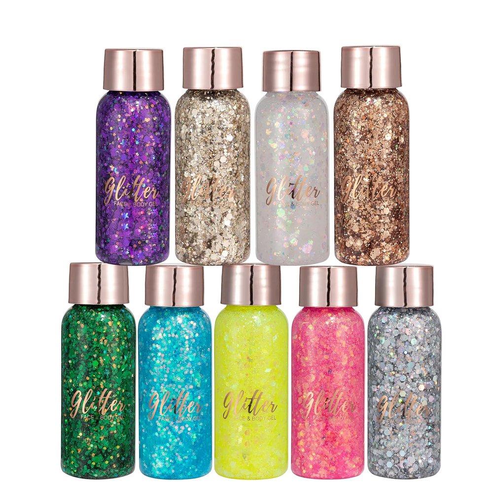3 Color Glitter Body Gel Makeup Effect,Brighten Body,Long-Lasting,Glitter,Shimmer, for Face and Body Gel Pearlescent Makeup (B, 4.6 Ounce (Pack of 3))