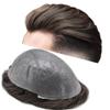 Healthlif Men's Toupee European Virgin Human Hair Replacement System 0.03mm Ultra Thin Skin Hand Tied Hair Prosthesis for Men Hair Systems8X10-light to medium density#320#3 DARK BROWN+20% GREY view 1