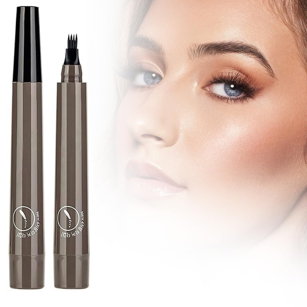 2025 New 2PCS Magic Eyebrow Pencil, 4-Tip Microblade Brow Pen Magic Eyebrow Pencil, Waterproof Microblading Eyebrow Pencil Contouring Pen Natural Gap Filling Eyebrow Makeup Brow Pen (Gray Brown)