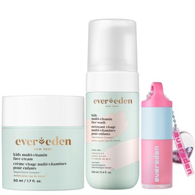 Evereden Happy Kids Skin & Lips Routine - Multi-Vitamin Face Wash & Face Cream & Tinted Lip Oil Set - Clean & Vegan Skin Care Kids 3+ - Moisturizing, Nourishing, & Protective