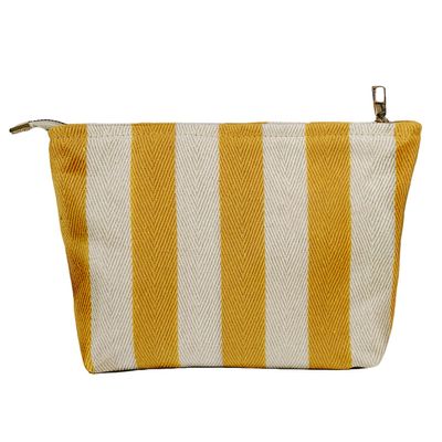 Yellow Striped Makeup Bag for Women, Canvas Cosmetic Bag, Travel Pouch for Purse, Zipper Makeup Pouch, Perfect for Storing Makeup Accessories, Daily Make up Organizer Gifting, Car Cosmetic Organizer