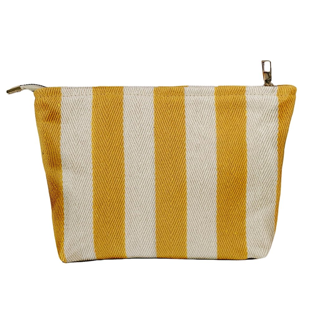 Yellow Striped Makeup Bag for Women, Canvas Cosmetic Bag, Travel Pouch for Purse, Zipper Makeup Pouch, Perfect for Storing Makeup Accessories, Daily Make up Organizer Gifting, Car Cosmetic Organizer