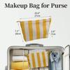 Yellow Striped Makeup Bag for Women, Canvas Cosmetic Bag, Travel Pouch for Purse, Zipper Makeup Pouch, Perfect for Storing Makeup Accessories, Daily Make up Organizer Gifting, Car Cosmetic Organizer view 2